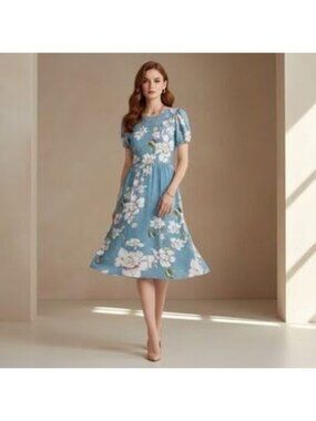 Chic Floral Midi Dress in Blue